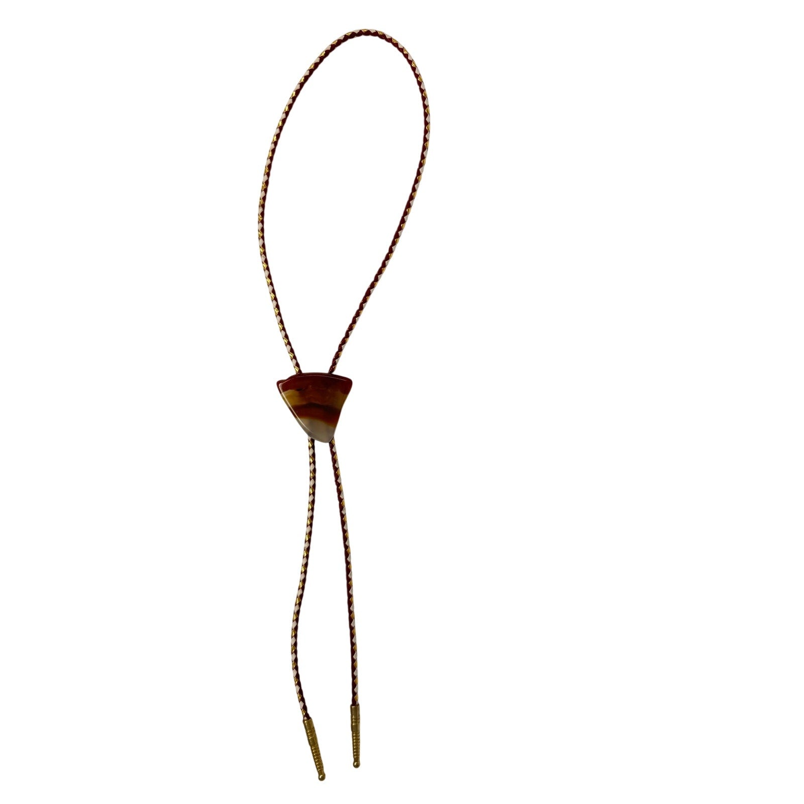 Vintage 70s Agate Bolo Tie Gold Tone Tips Western Statement