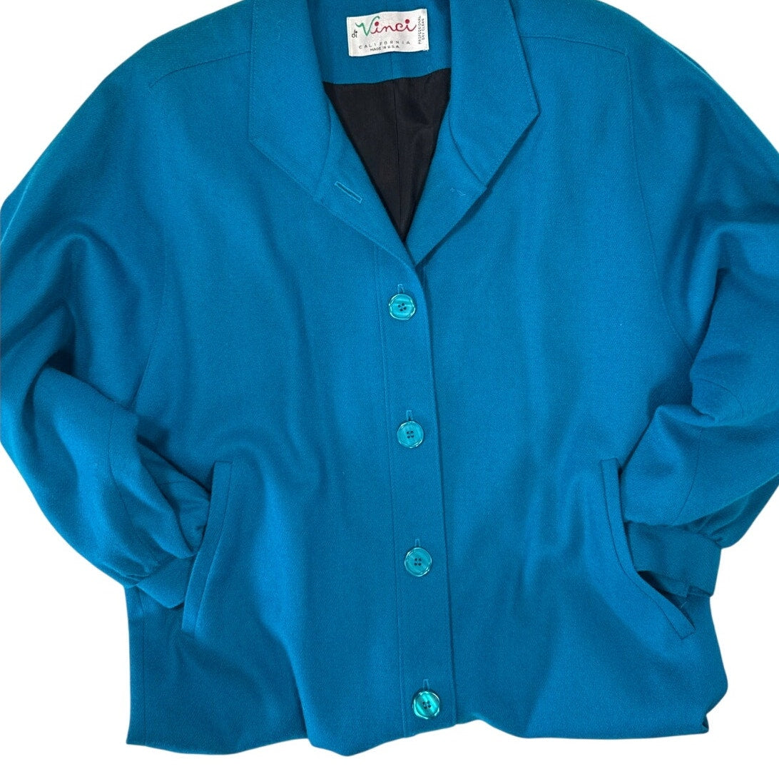Vintage 70s Blue Blazer Jacket Women's Large diVinci California Lined USA Made