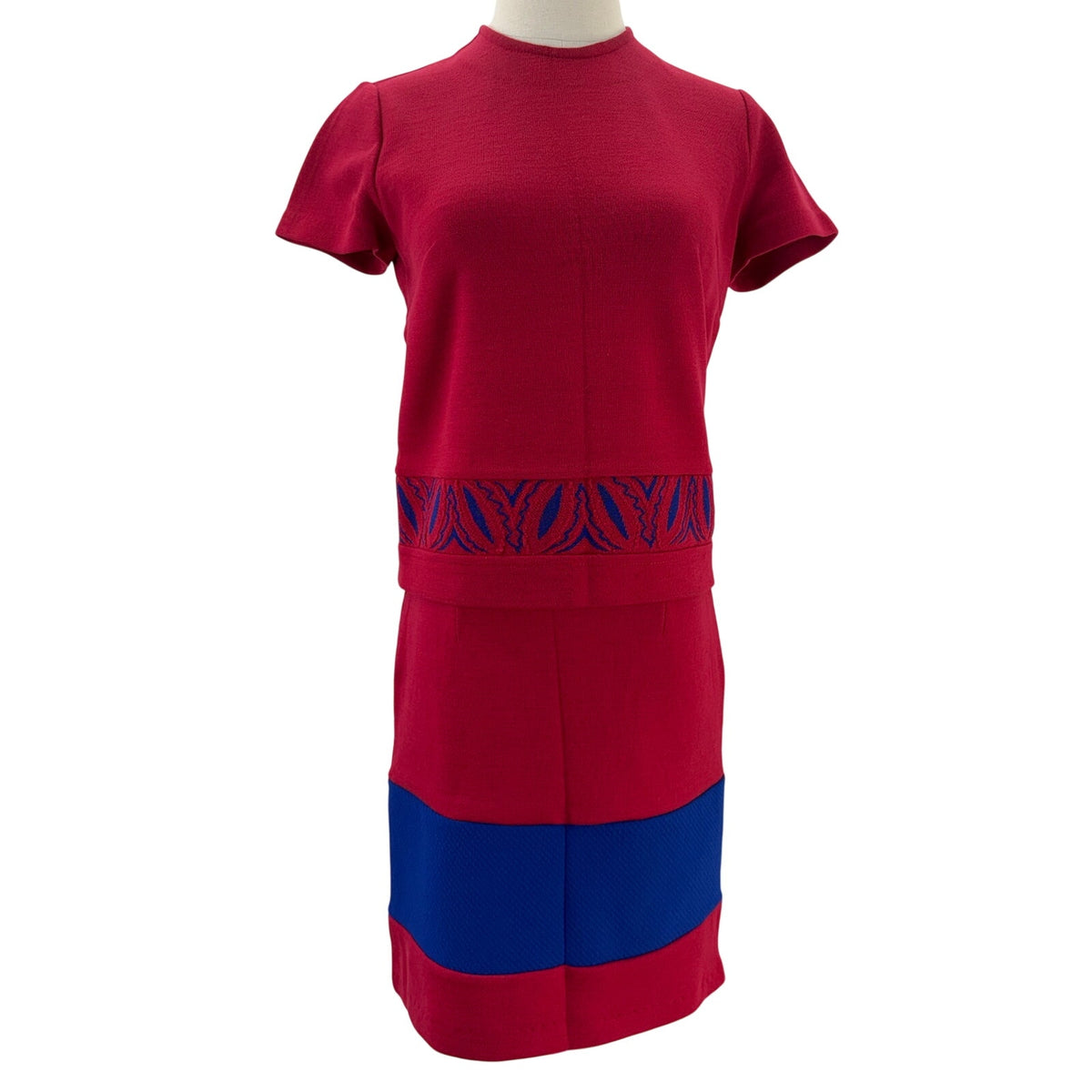 Vintage 60s Women's 8 Couture Imports Red Wool Belgium Knit 3 Pc Skirt Suit Set