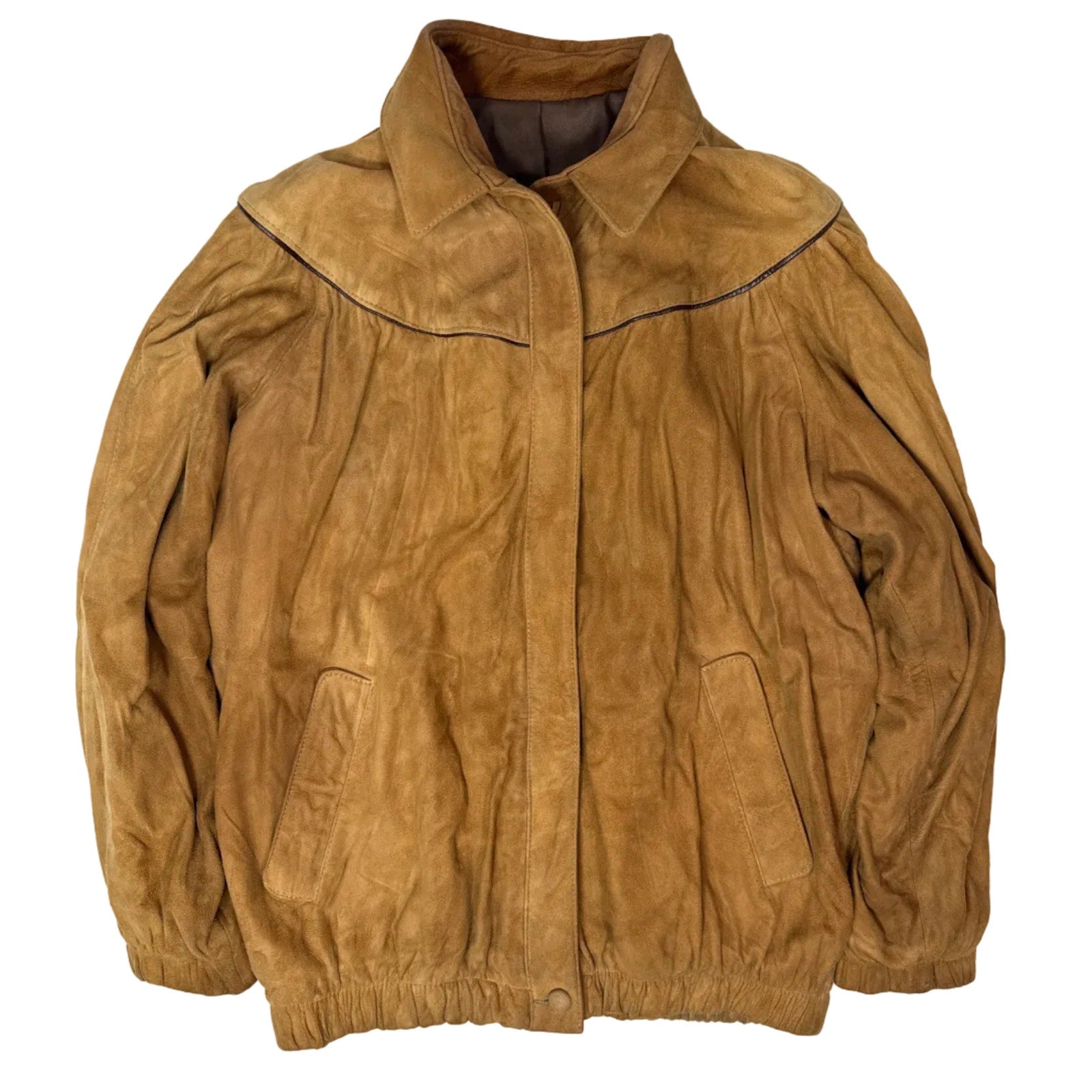 Vintage 80s Women’s L/XL Cotedazur Fawn Brown Suede Jacket Leather Trim