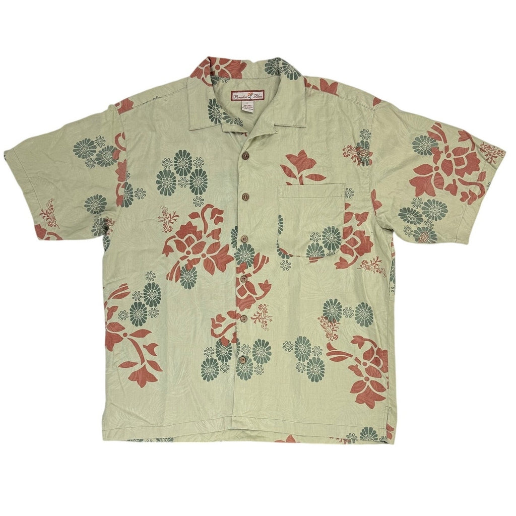 Vintage 90s Paradise Blue Mens XL Silk Floral Hawaiian Camp Shirt
