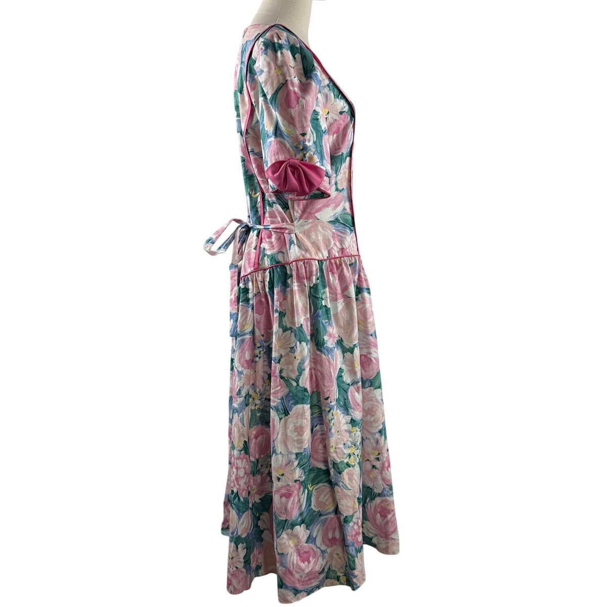 Vintage 1980s Lisa II Floral Cotton Midi Dress Size 14 Union Made USA