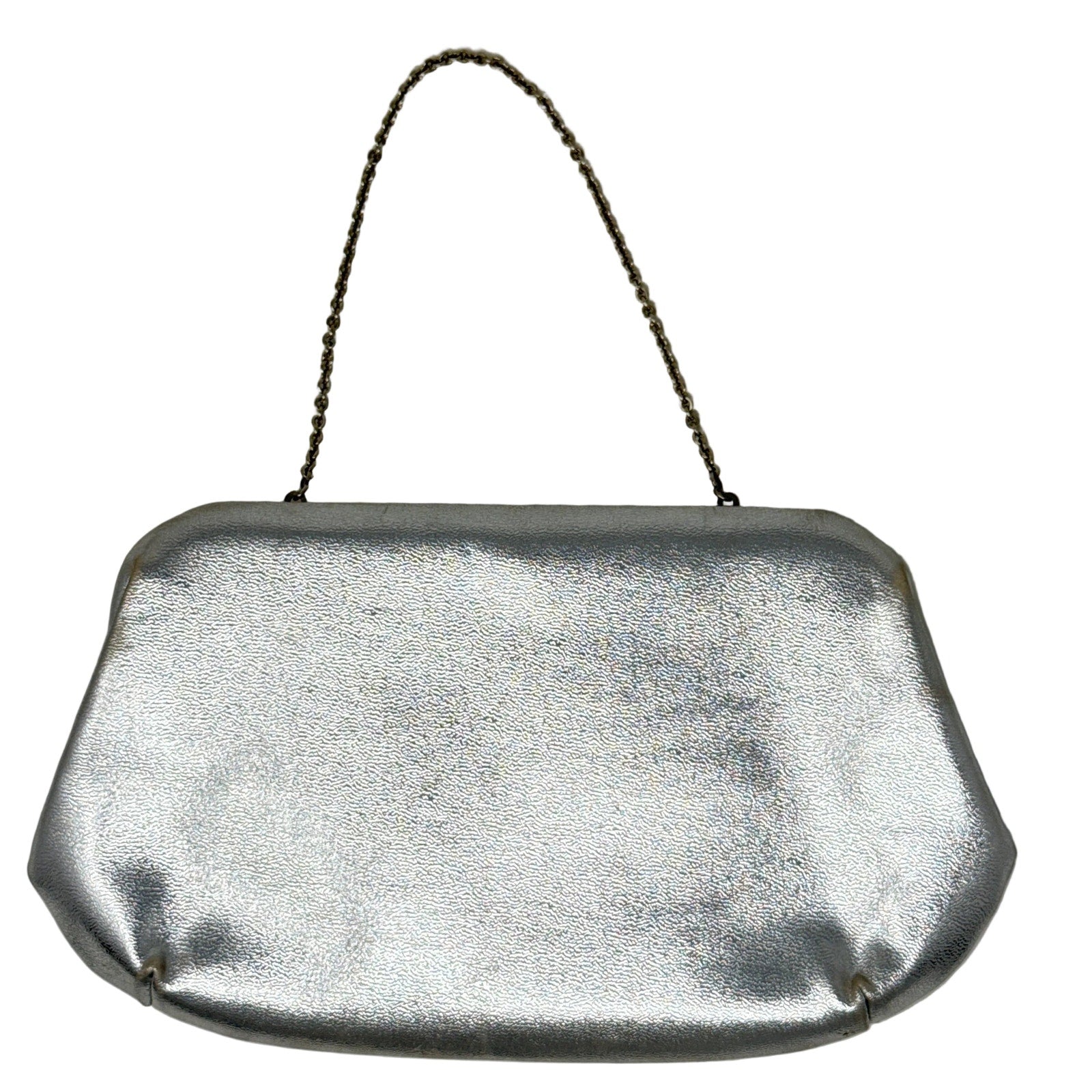 Vintage 70s Lewisette Silver Metallic Clutch Rhinestone Floral Latch
