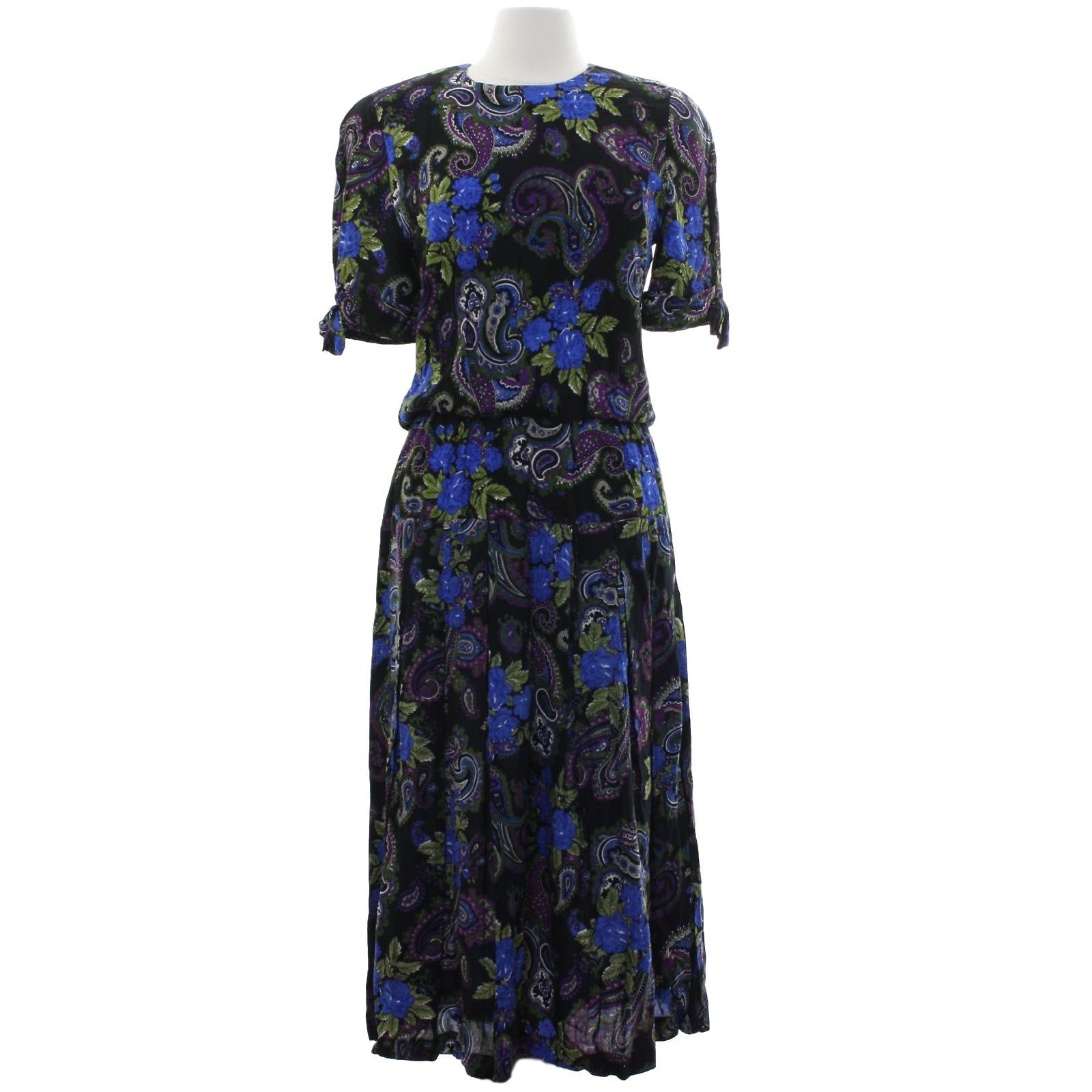 Vintage 80s Jeffrey & Dara Floral Paisley Rayon Maxi Dress Womens 9/10