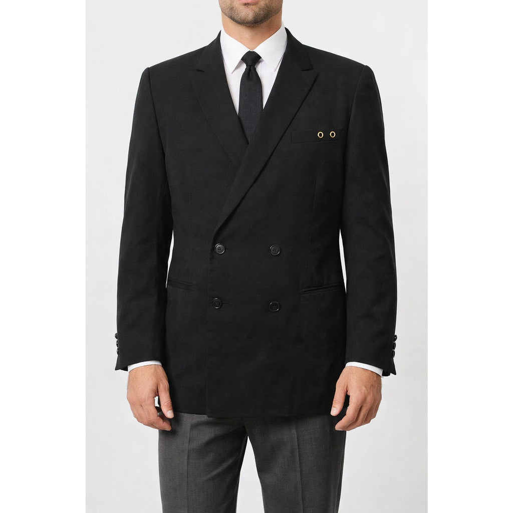 Vintage 70s Black Double Breasted Wool Blend Sport Coat Men's Large 42R