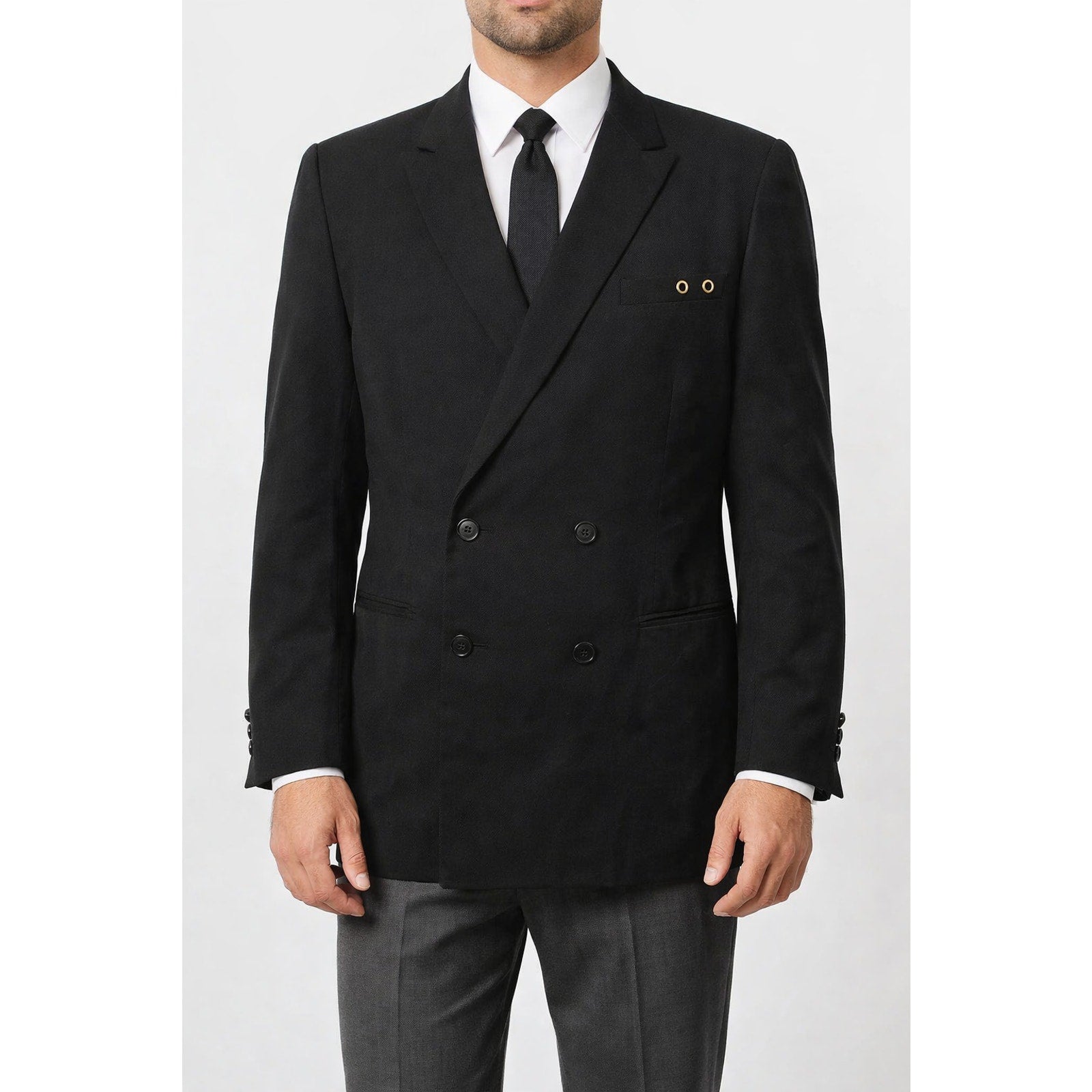 Vintage 70s Black Double Breasted Wool Blend Sport Coat Men's Large 42R