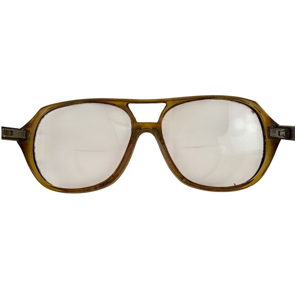 Vintage 70s 80s Amber Brown Double Bridge Aviator Eyeglass Frames Unisex