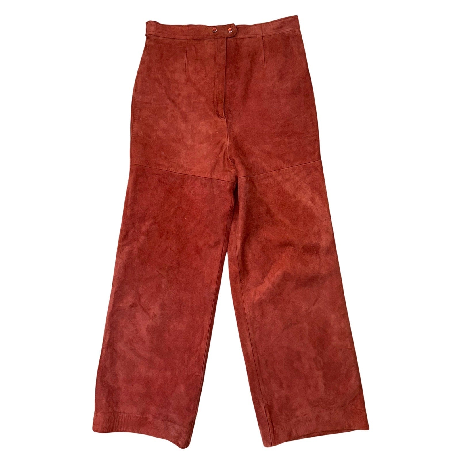 Vintage 70s Women’s 28x28 Orange Suede Flare Pants Carnelian Snap