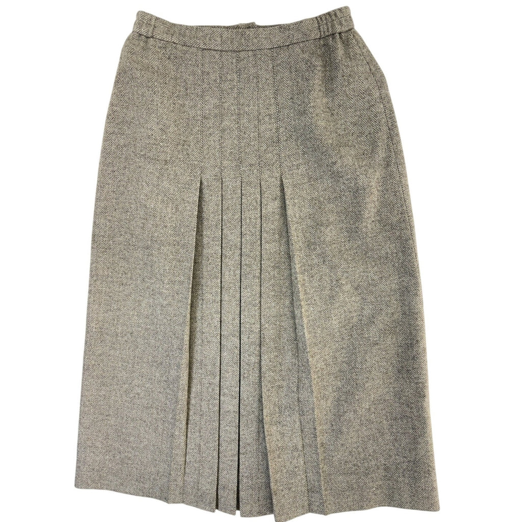 Vintage 80s Savile Wool Tweed Skirt Suit USA Women's Size 4 Beige Herringbone