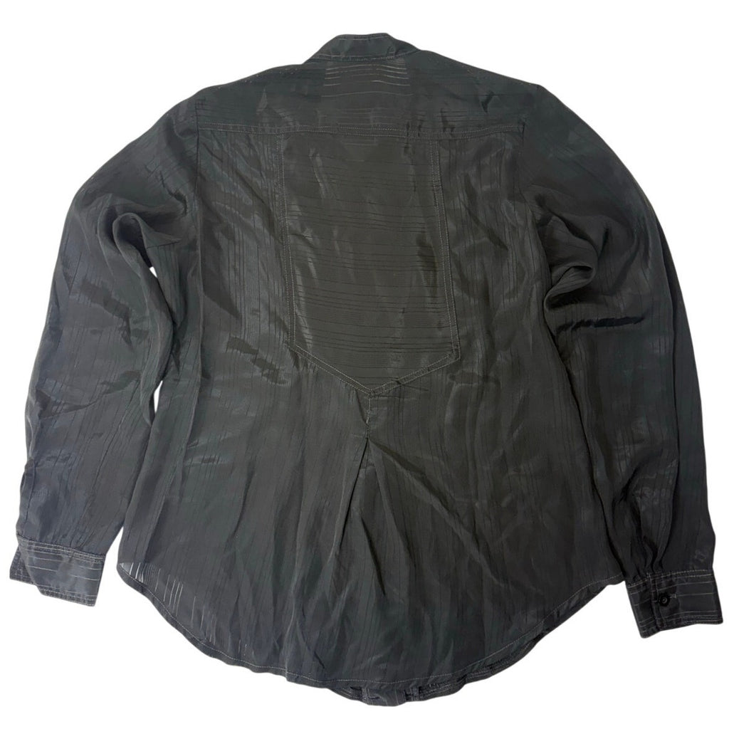 Vintage 80s Donito Italy Black Sheer Blouse Band Collar Button Front Women's S