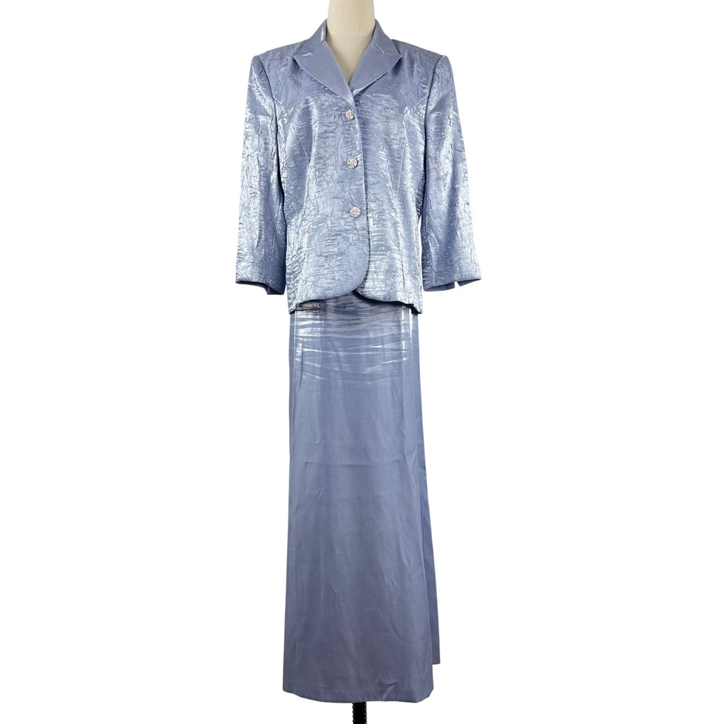 Vintage 80s Alex Lavender Skirt Suit Rhinestone Buttons Women’s Large USA