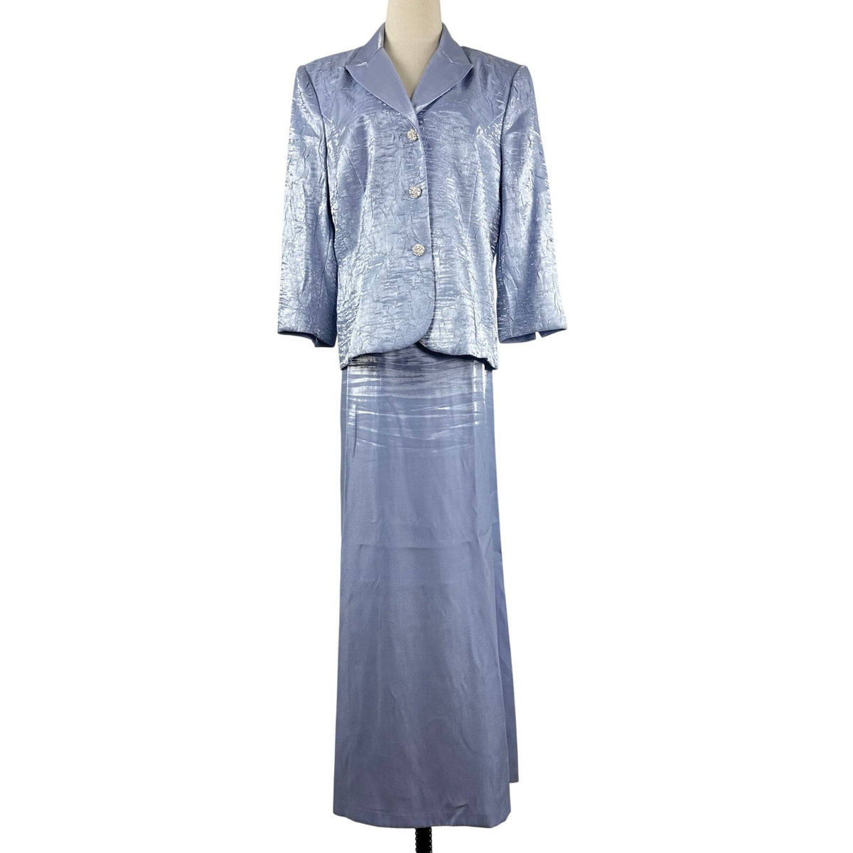 Vintage 80s Alex Lavender Skirt Suit Rhinestone Buttons Women’s Large USA