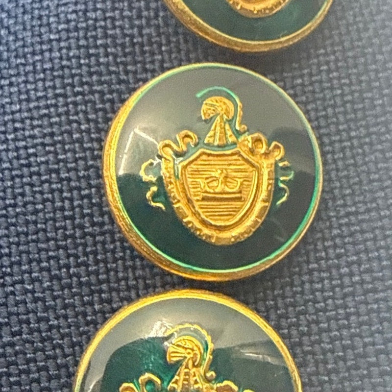 Vintage 70s Knack Navy Knit Blazer Gold Crest Buttons USA 40 Chest