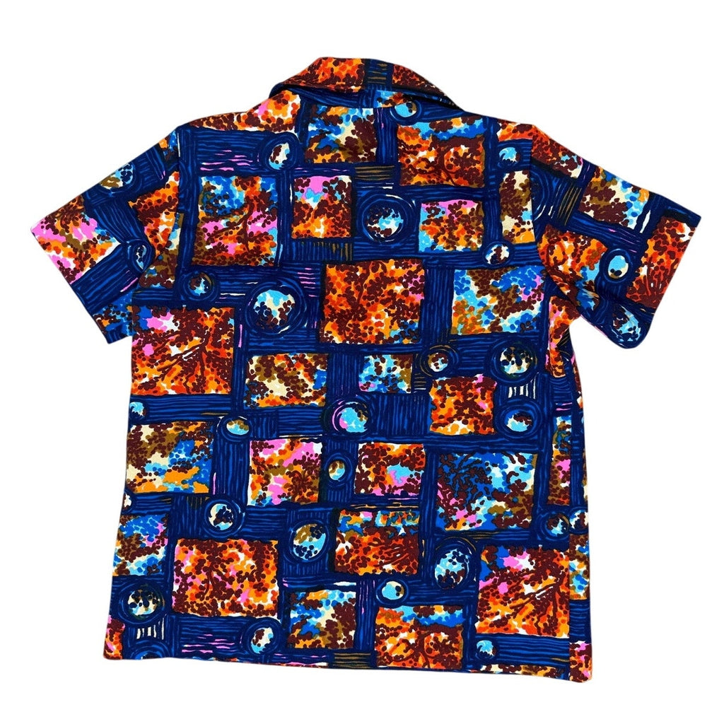 Vintage 70s Polyester Knit Abstract Print Disco Pullover Shirt Womens