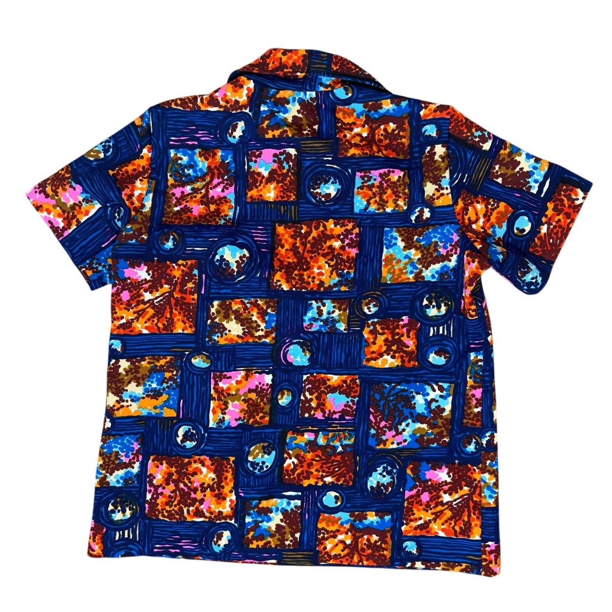 Vintage 70s Polyester Knit Abstract Print Disco Pullover Shirt Womens