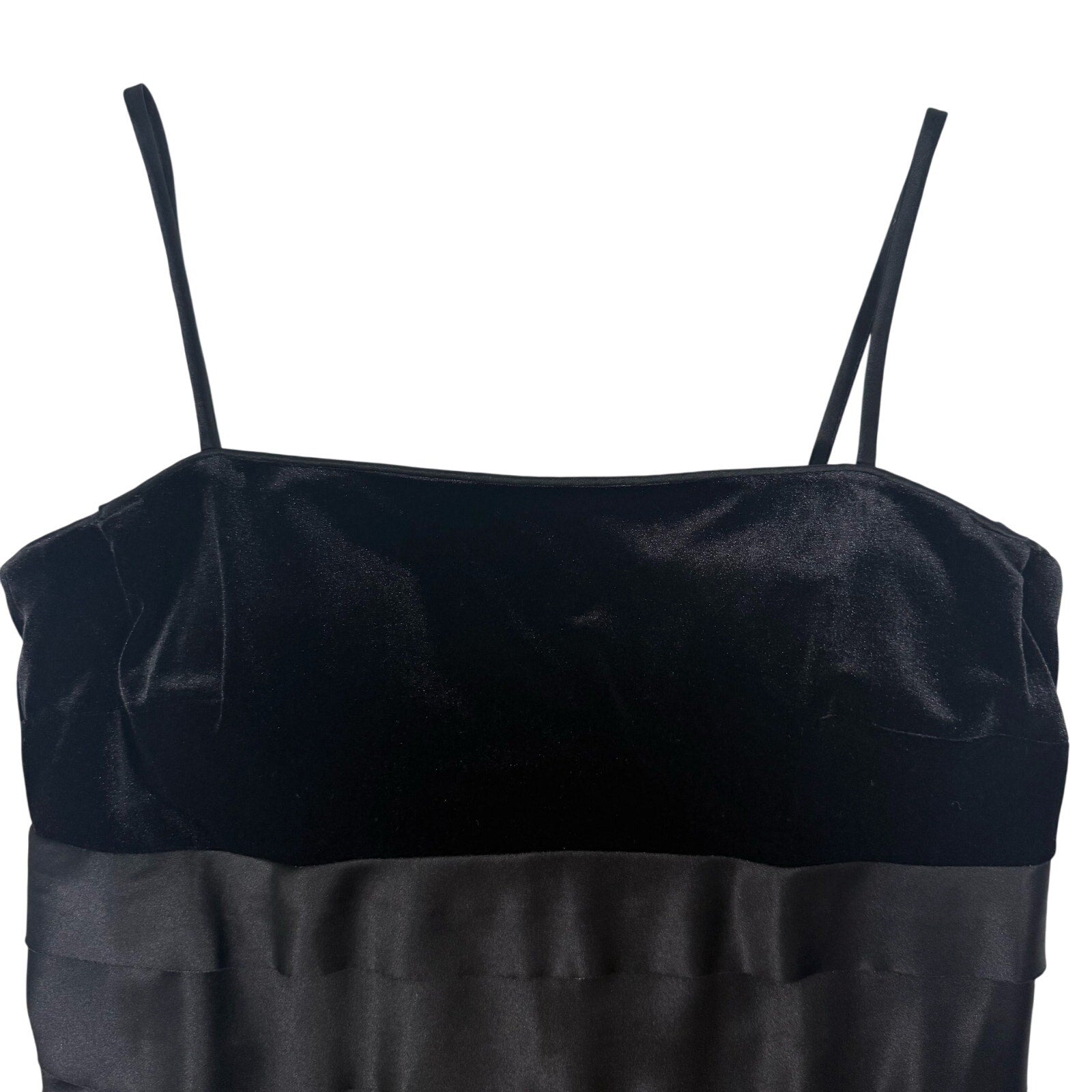 Vintage Y2K Alex Evenings Black Velvet Satin Tiered Cocktail Dress Women's 8