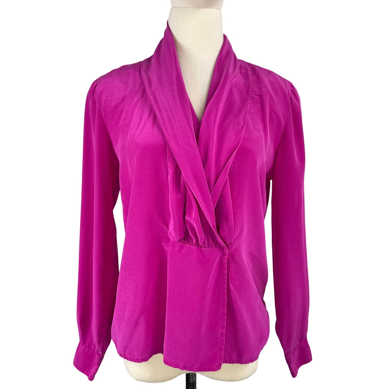 Vintage 80s Nordstrom Town Square 100 Silk Fuchsia Blouse Size 8 Shoulder Pads