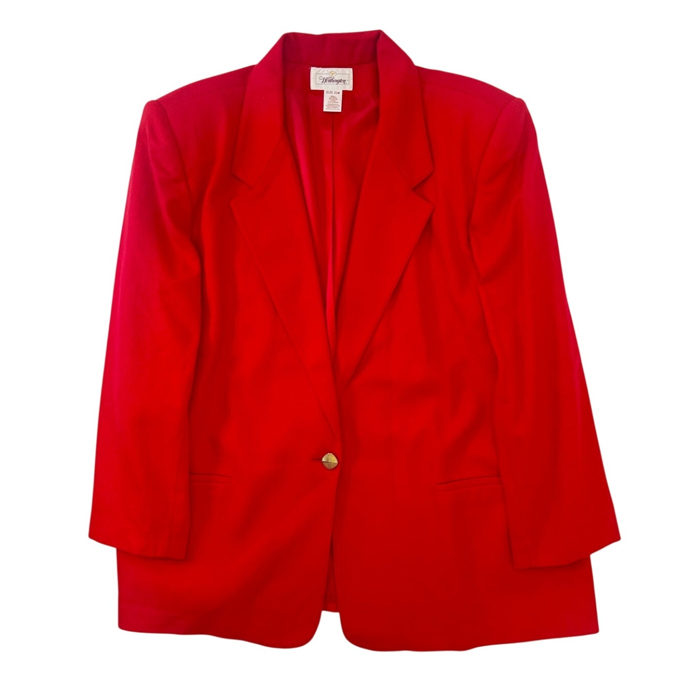 Vintage 80s Worthington Red Wool Blend Blazer Gold Button Plus Size 26W