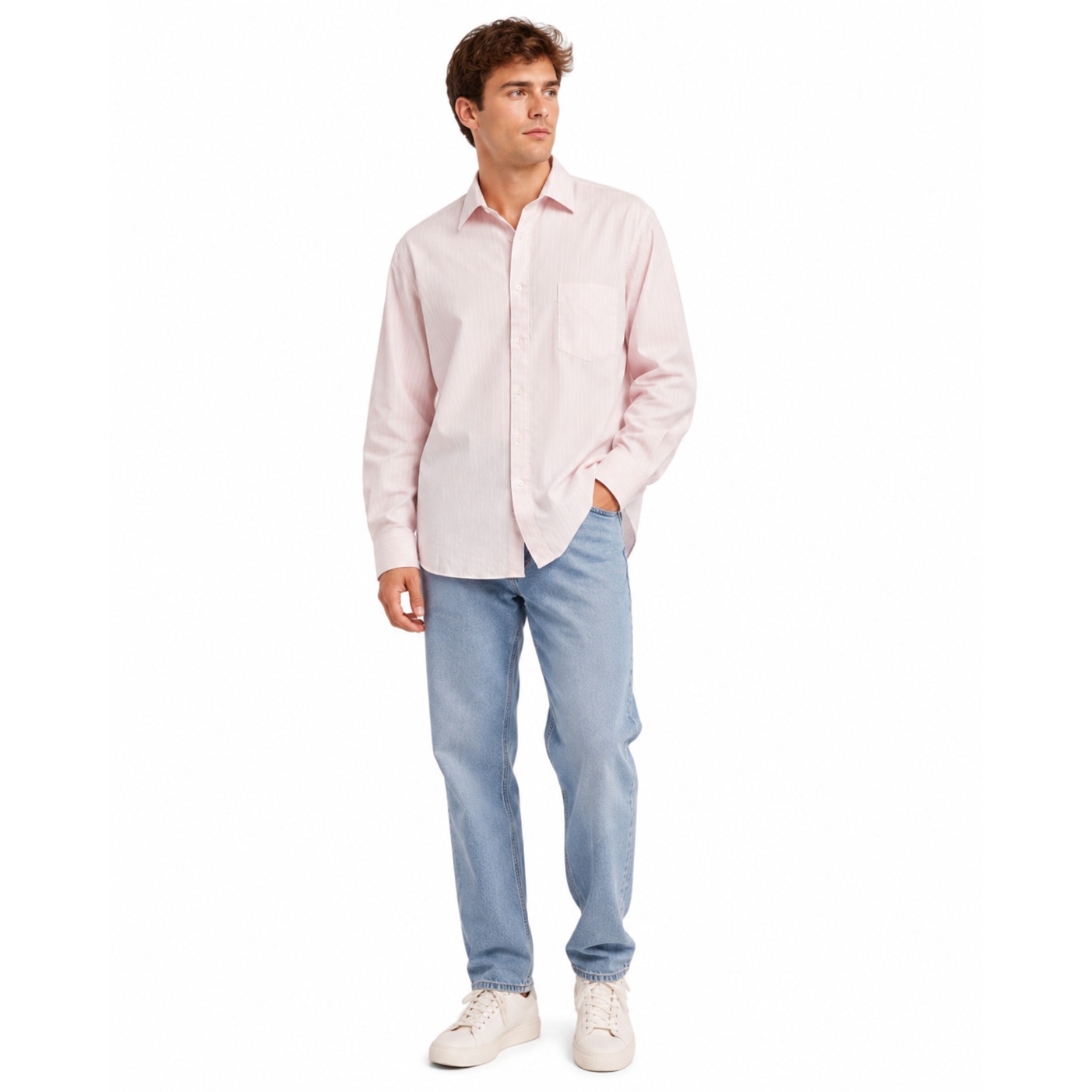 Vintage 80s Ketch Mens XL Pink Striped Long Sleeve Dress Shirt 17 34/35