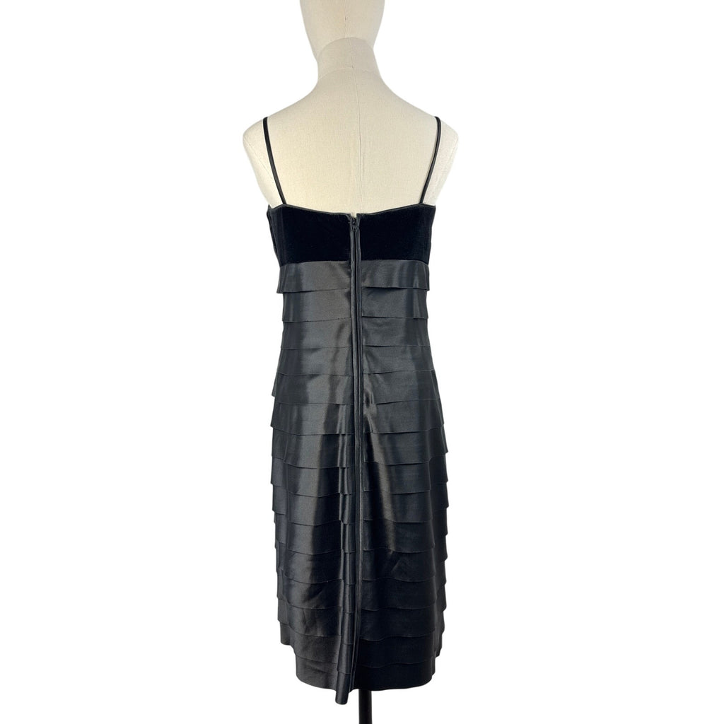 Vintage Y2K Alex Evenings Black Velvet Satin Tiered Cocktail Dress Women's 8