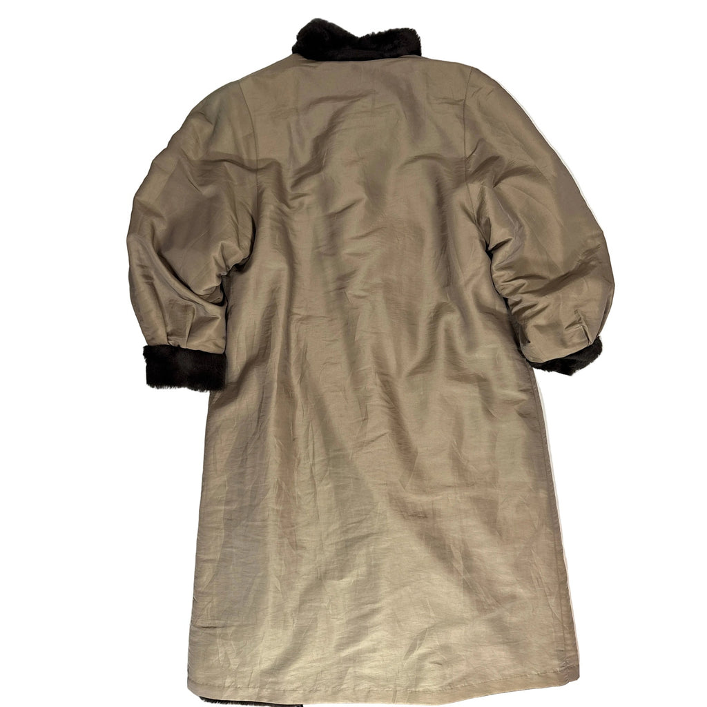 Vintage 70s Women’s Large Reversible Faux Fur / Tan Rain Jacket Water Resistant