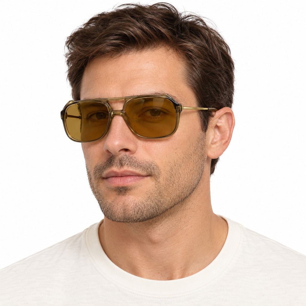 Vintage 70s Vien Brown Gold Aviator Sunglasses Italy 5.5”