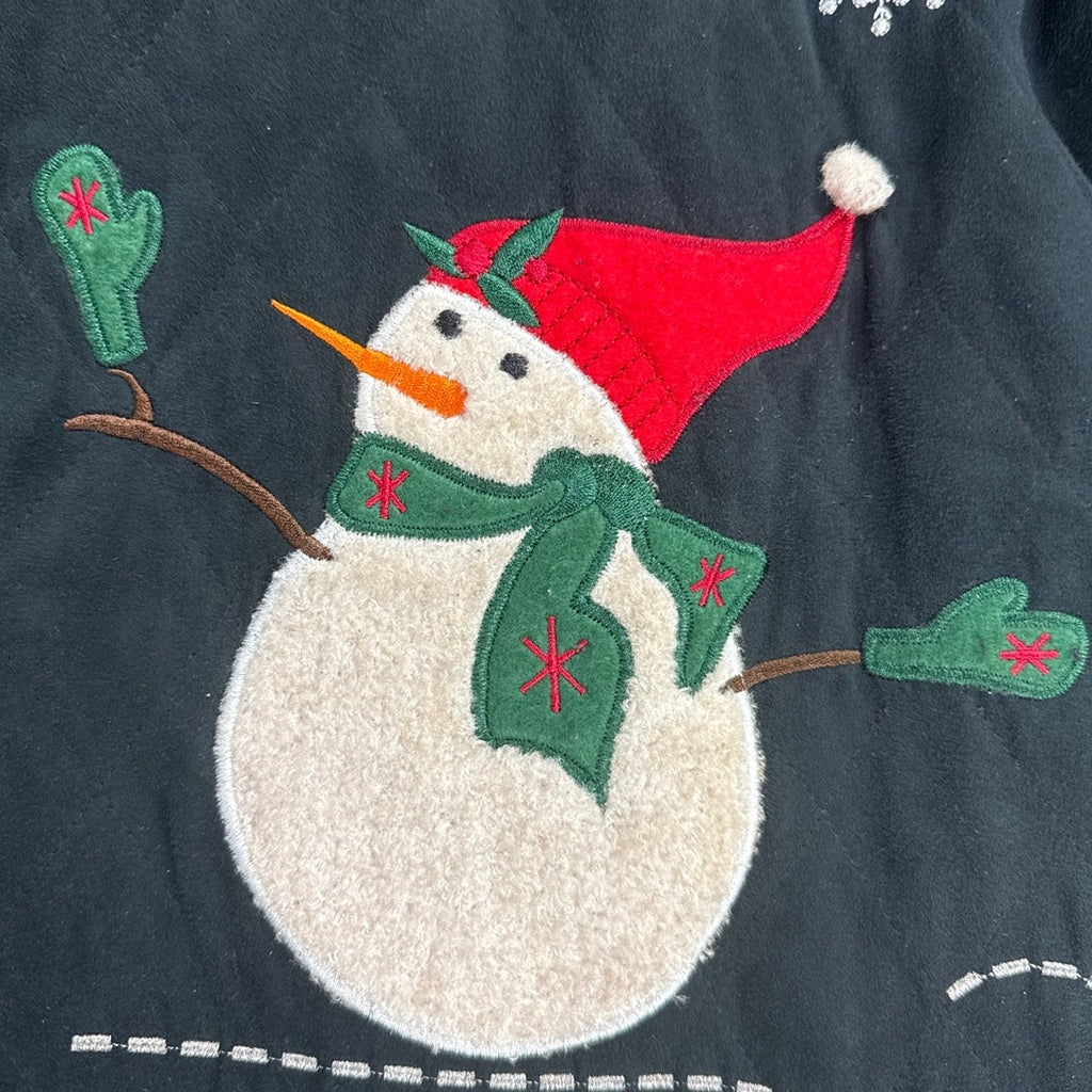 Vintage 80s Breckenridge Black Snowman Christmas Zip Cardigan Women’s 1X