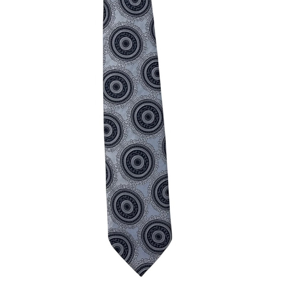 Vintage 70s Blue Circle Geometric Wide Polyester Tie British Made