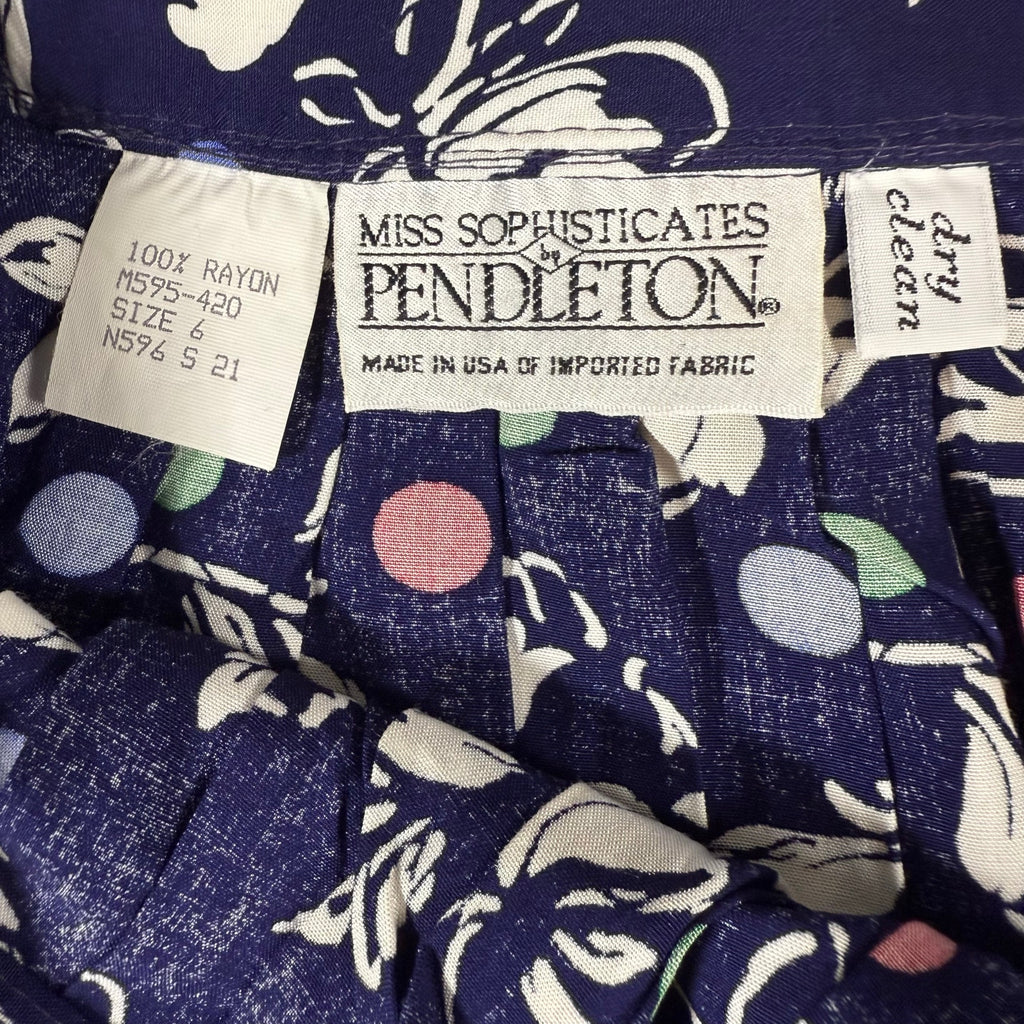 Vintage 80s Women's 6 Pendleton Miss Sophisticates Floral Polka Dot Skirt