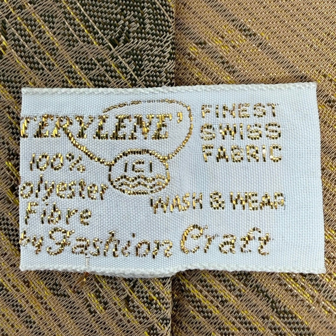 Vintage 1960s Fashion Craft Brown Gold Terylene Polyester Skinny Tie