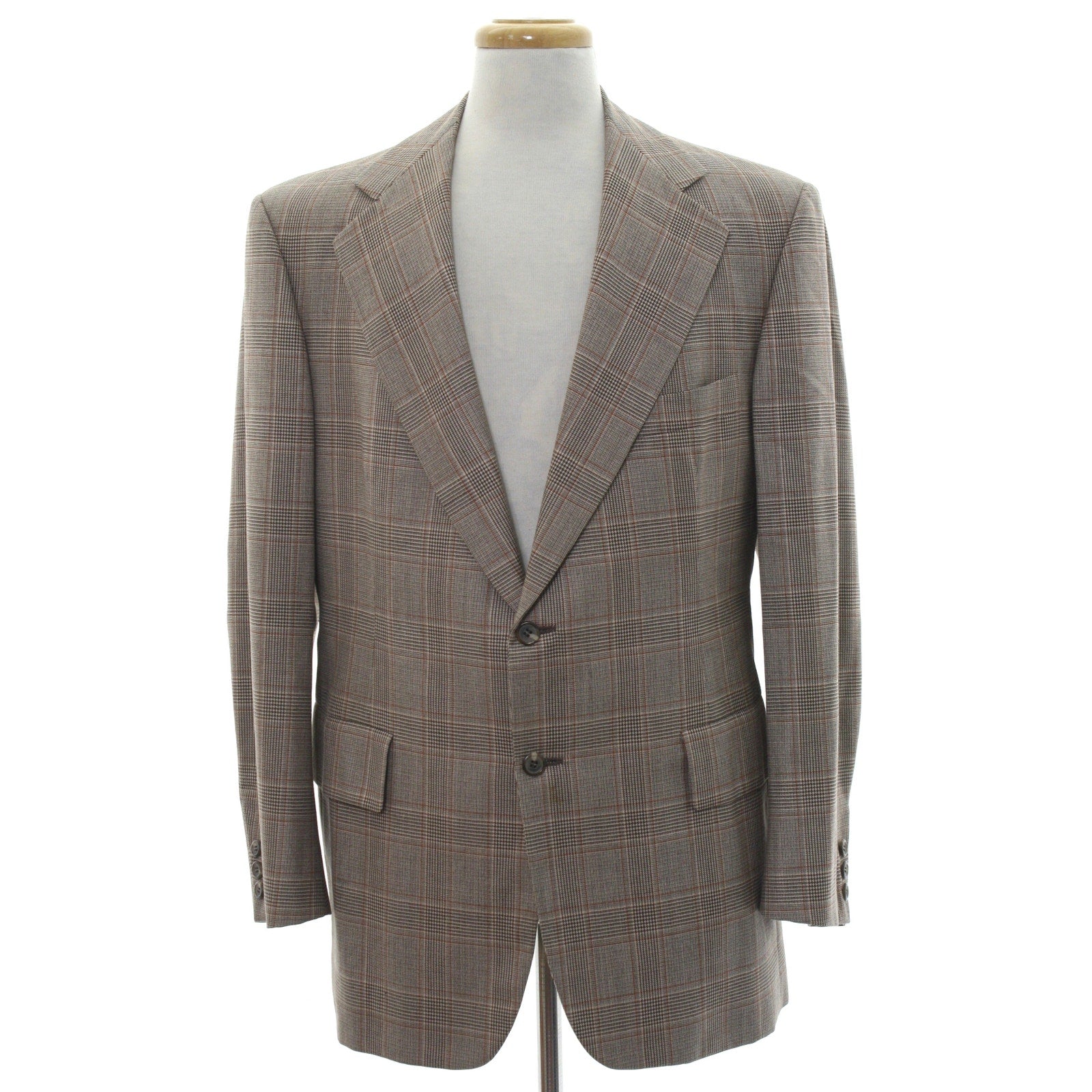 Vintage 70s Hickey Freeman Rosenblatts Brown Windowpane Wool Blazer Men's 42"