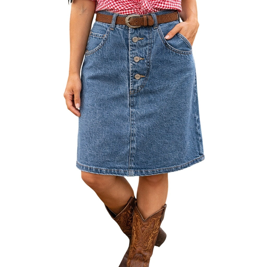 Vintage 90s Women's 7/8 High Waist Denim Jean Skirt Button Down Jordache