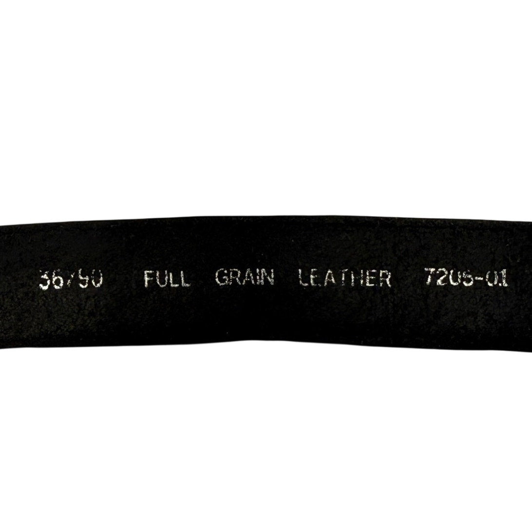 Vintage 90s Men's Black Tooled Leather Belt Silver Buckle Size 36.5 USA