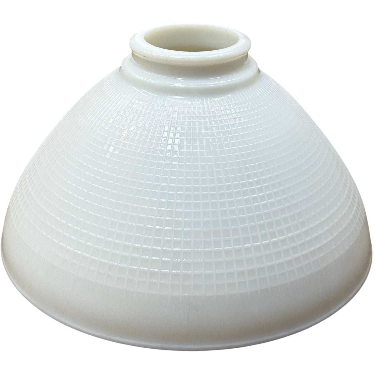 Vintage 70s White Opal Glass Grid Pattern Light Shade 10” Pendant Fixture