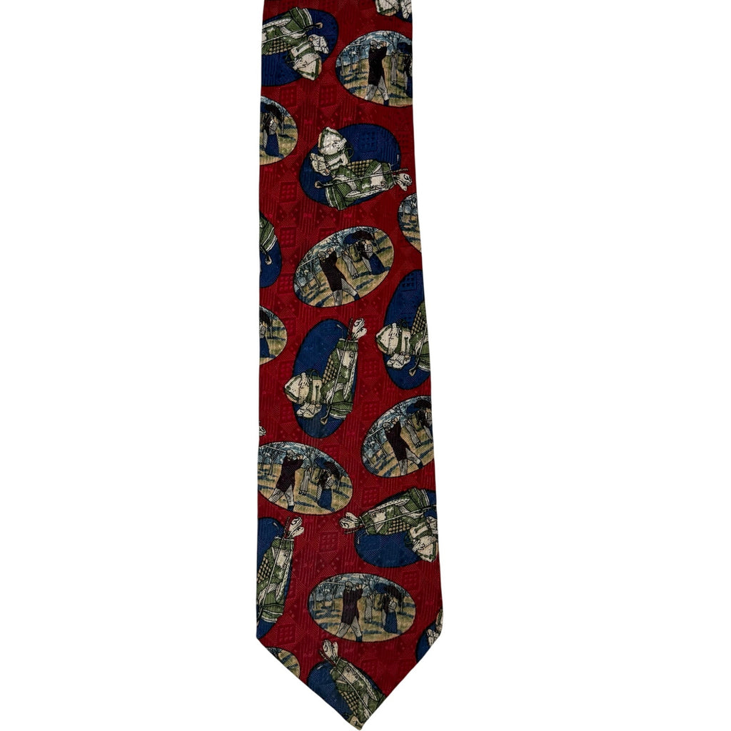 Vintage 90s John Ashford Golf Print Silk Tie Made USA Classic Novelty