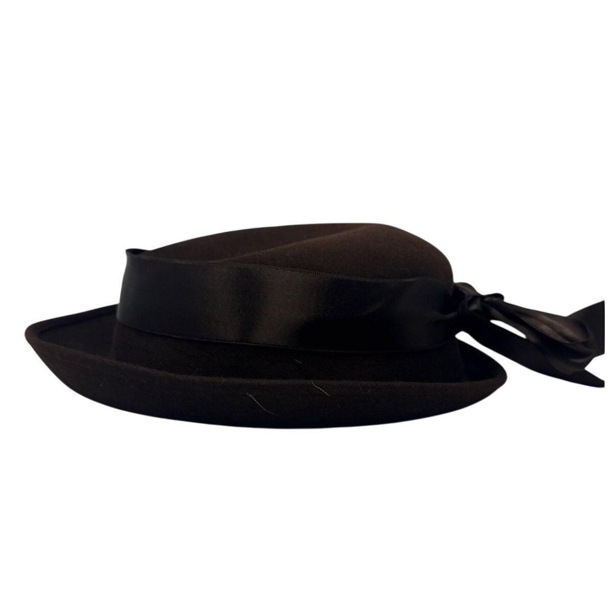 Vintage 1960s Women's Hat Cathay California Brown Wool Felt Ribbon Bow
