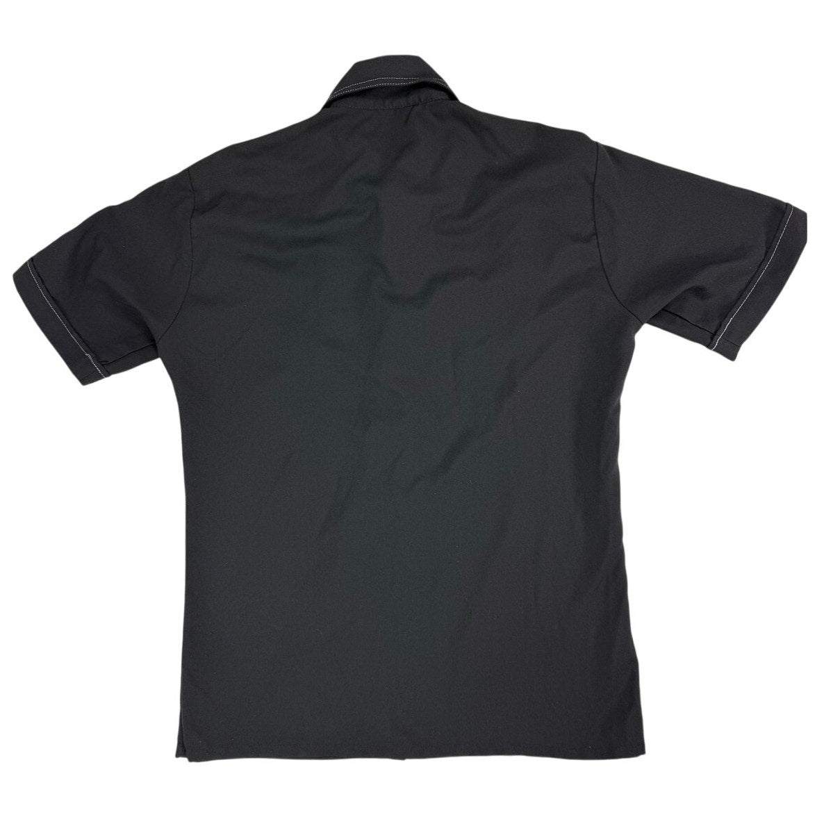 Vintage 1970s Black Polyester Contrast Stitch Leisure Shirt Mens Small