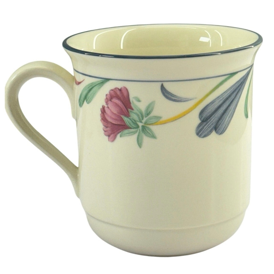Vintage 90s Lenox Chinastone Poppies on Blue Mugs Set of 4 USA 3.75"