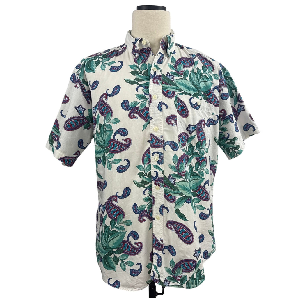 Vintage 90s Chaps Ralph Lauren White Paisley Shirt Men’s Large Short Sleeve