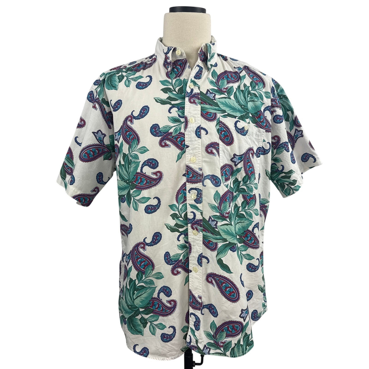Vintage 90s Chaps Ralph Lauren White Paisley Shirt Men’s Large Short Sleeve