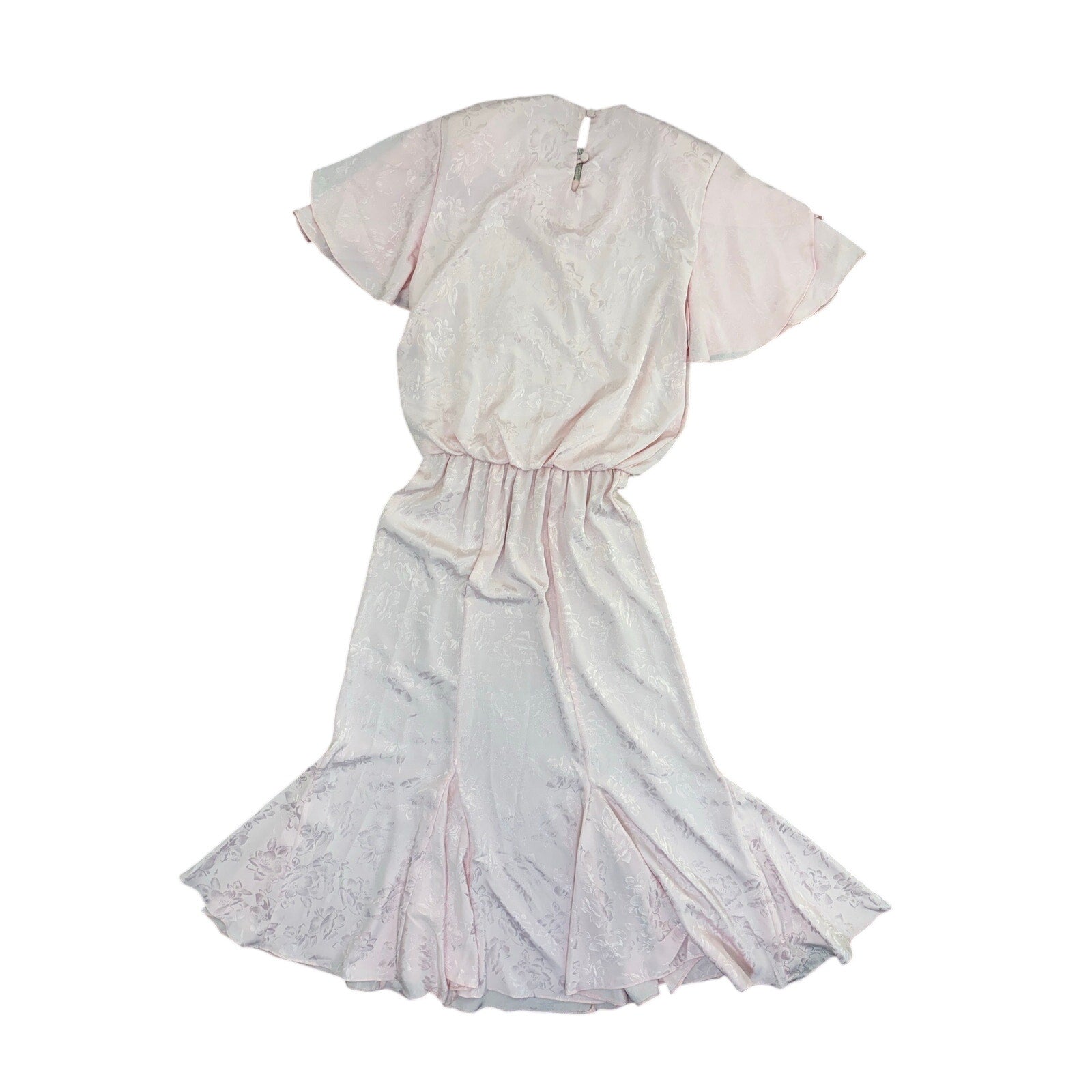 Vintage 80s Women's Medium Samantha Black Pink Fringe Lace Blouson Maxi Dress
