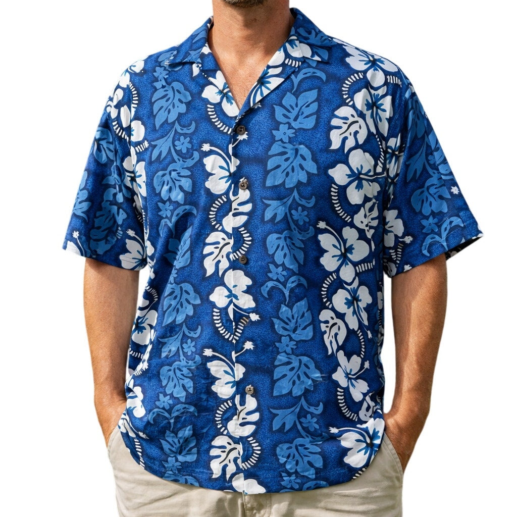 Vintage 80s KY’s Hawaiian Shirt Men's Medium Blue Floral Cotton