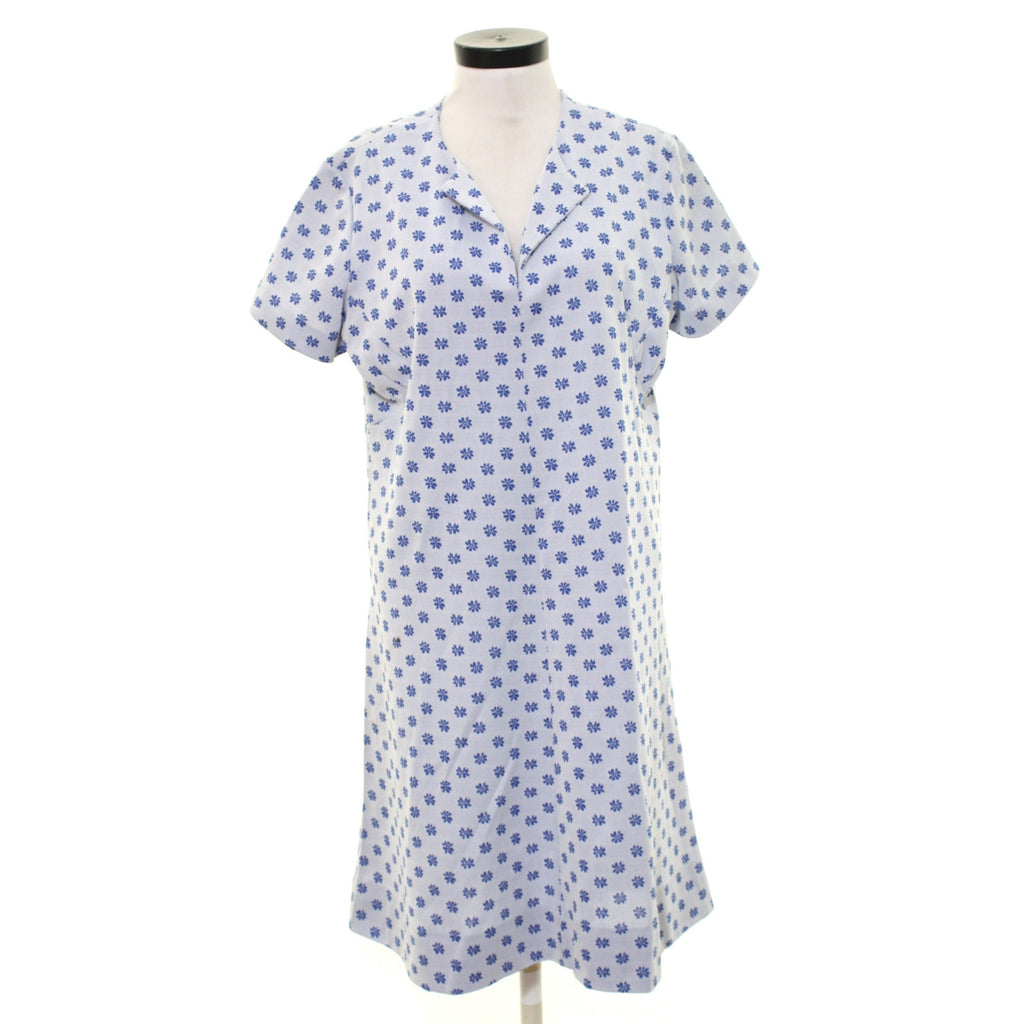Vintage 70s Blue Floral Polyester Knit Shift Dress Womens Large