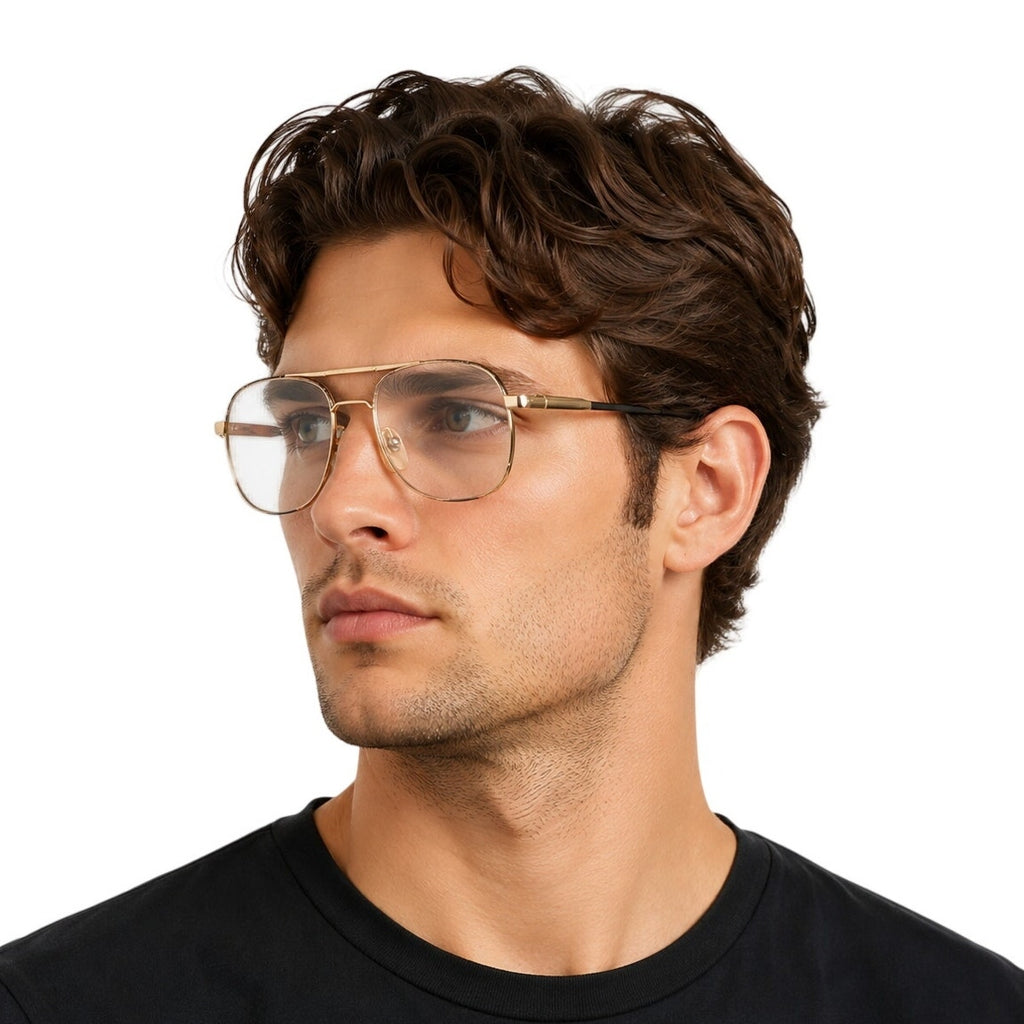Vintage 1980 Men's Frames Looking Glass 8019 Aviator Eyeglass Frames Korea 56-18