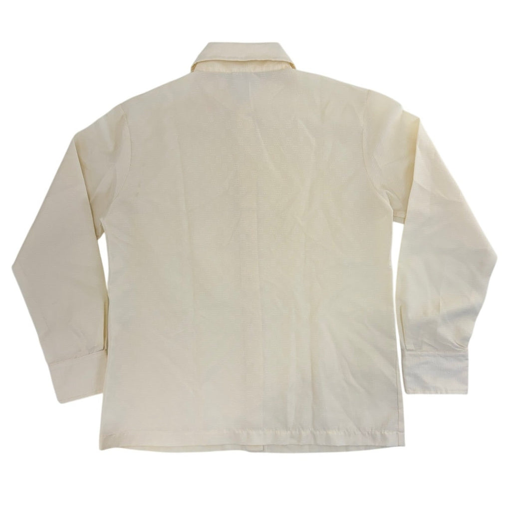 Vintage 70s Ivory Embossed Polyester Blouse Geometric Disco Shirt Women's Medium
