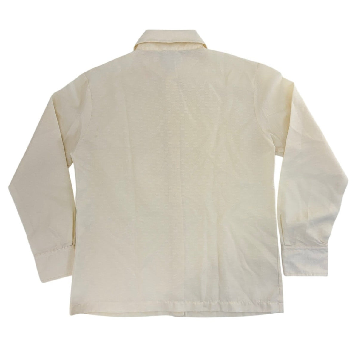 Vintage 70s Ivory Embossed Polyester Blouse Geometric Disco Shirt Women's Medium