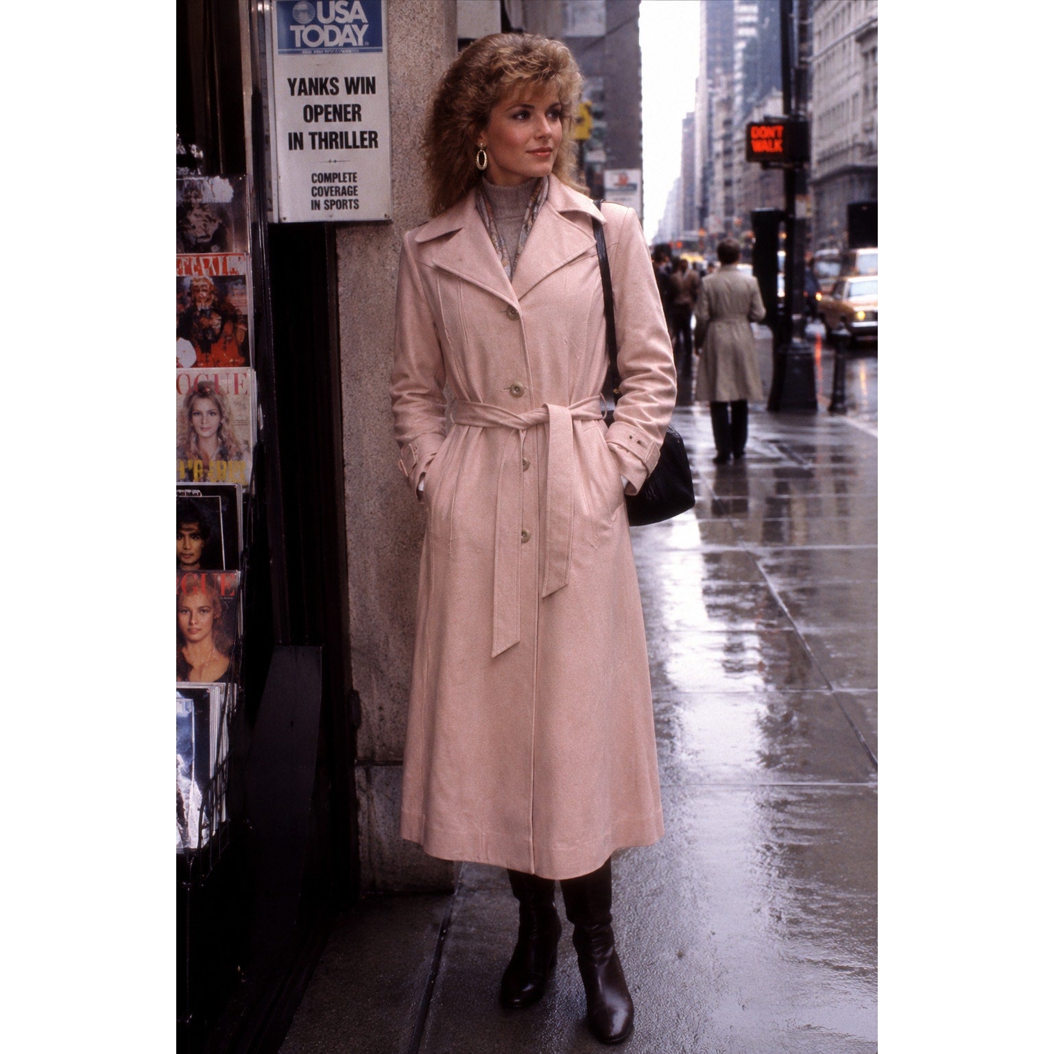 Vintage 80s Pink Ultrasuede Trench Coat Belted Maxi Women's Medium