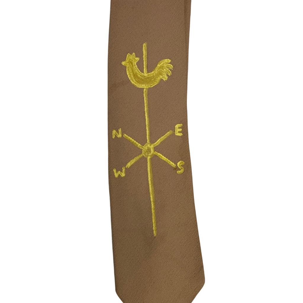 Vintage Early 60s Mocha Cream Hand Painted Rooster Weathervane Tie 4"