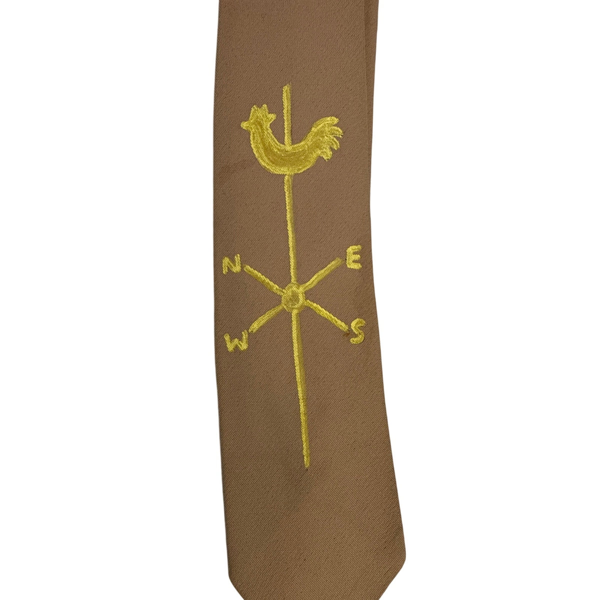 Vintage Early 60s Mocha Cream Hand Painted Rooster Weathervane Tie 4"