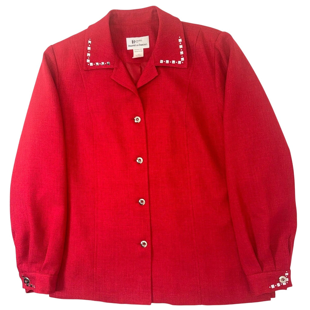 Vintage 90s Draper's & Damon's Red Blazer Studded Button Front Women's